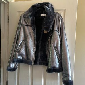 Do + Be – Metallic Faux Leather Faux Fur Lined Jacket